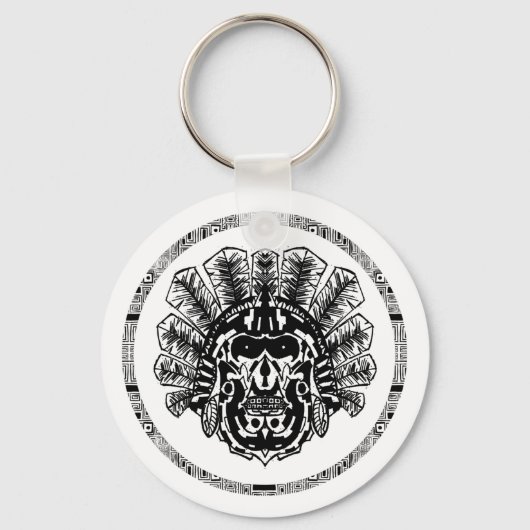 Azteekse krijgershoofd cirkel sleutelhanger (Voorkant)