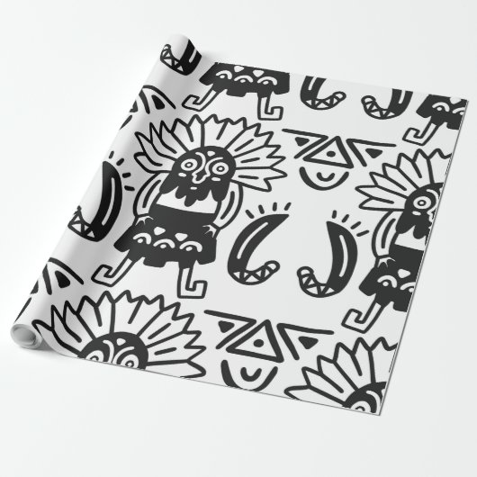 Azteekse Kunst - Hagedis Patroon Cadeaupapier (Uitgerold)