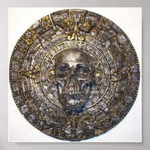 Azteekse/ Mayakalender met Schedel Poster