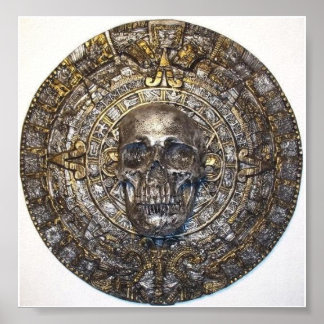 Azteekse/ Mayakalender met Schedel Poster