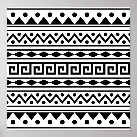 Azteekse patroon Poster in zwart-wit kleur (Voorkant)