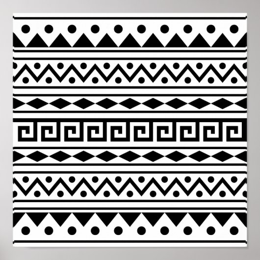 Azteekse patroon Poster in zwart-wit kleur (Voorkant)