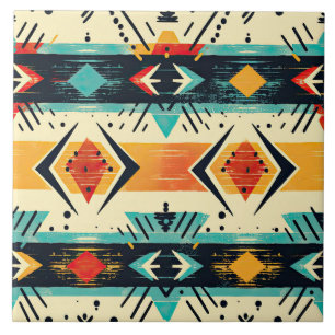 Azteekse patroon retro geometrisch abstract turquo tegeltje
