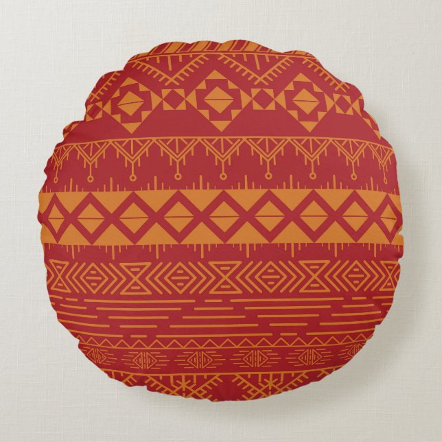 Azteekse retro:  patroonontwerp. rond kussen (Voorkant)