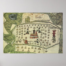 Azteekse Rijk van Montezuma, Antieke Wereldkaart, Poster