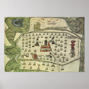 Azteekse Rijk van Montezuma, Antieke Wereldkaart,  Poster