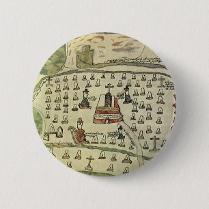 Azteekse Rijk van Montezuma, Antieke Wereldkaart, Ronde Button 5,7 Cm