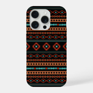 Azteekse Roest Teal Zwart Gemengde Motieven Patroo iPhone 15 Pro Case