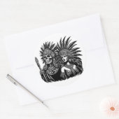 Azteekse Skeleton Warrior met prinses vrouw kunst Ronde Sticker (Envelop)