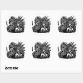 Azteekse Skeleton Warrior met prinses vrouw kunst Ronde Sticker (Vel)