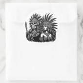 Azteekse Skeleton Warrior met prinses vrouw kunst Ronde Sticker (Tas)