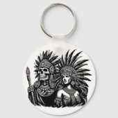 Azteekse Skeleton Warrior met prinses vrouw kunst Sleutelhanger (Achterkant)