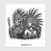 Azteekse Skeleton Warrior met prinses vrouw kunst Sticker (Vel)