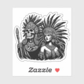Azteekse Skeleton Warrior met prinses vrouw kunst Sticker (Vel)