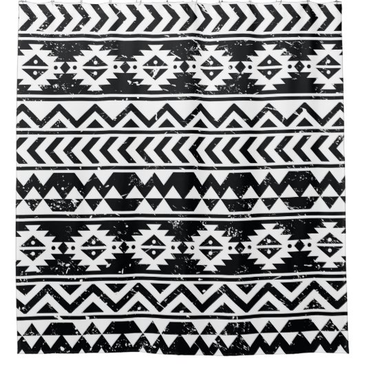 Azteekse stam: grunge wit patroon. douchegordijn (Voorkant)