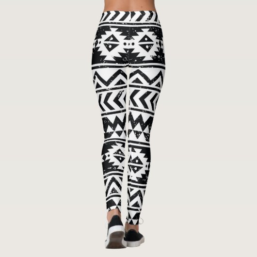 Azteekse stam: grunge wit patroon. leggings (Achterkant)