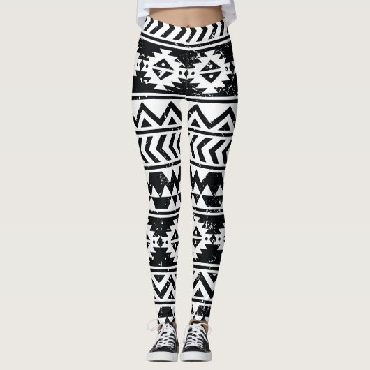Azteekse stam: grunge wit patroon. leggings (Voorkant)
