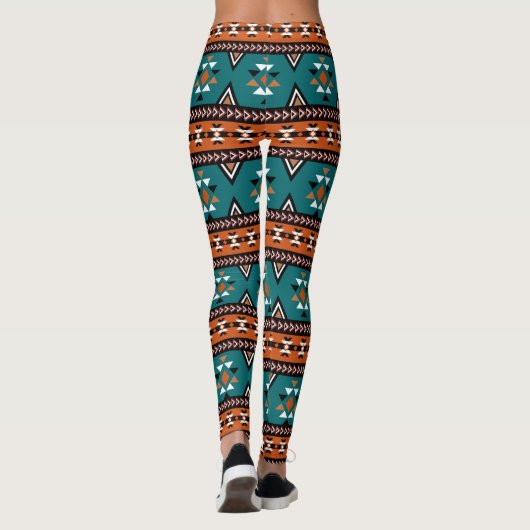 Azteekse Stam Patroon Blauw Leggings (Achterkant)