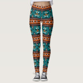 Azteekse Stam Patroon Blauw Leggings (Voorkant)