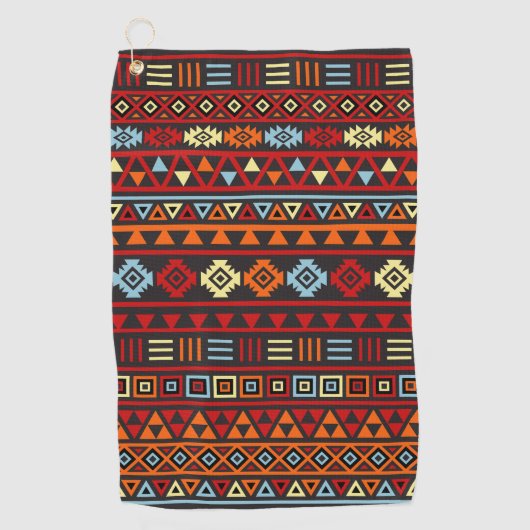 Azteekse stijl patroon Sinaasappel Geel Blauw Rood Golfhanddoek (Voorkant)