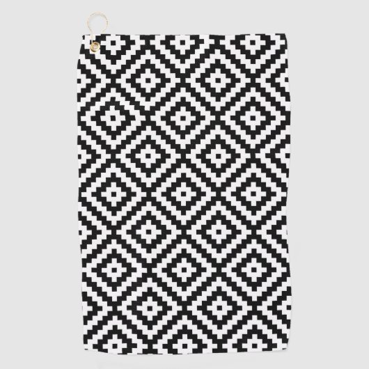 Azteekse symbool blokpatroon zwart + wit b golfhanddoek (Voorkant)