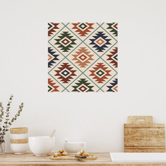 Azteekse symbool gestileerde grote patroon kleur m poster (Keuken)