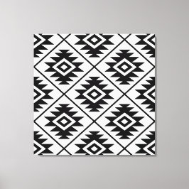 Azteekse symbool gestileerde grote ptn zwart op wi canvas afdruk