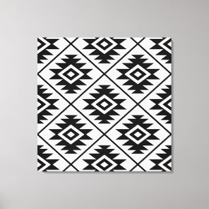 Azteekse symbool gestileerde grote ptn zwart op wi canvas afdruk