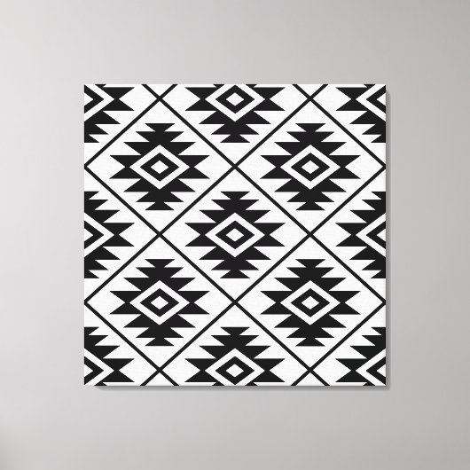 Azteekse symbool gestileerde grote ptn zwart op wi canvas afdruk (Voorkant)