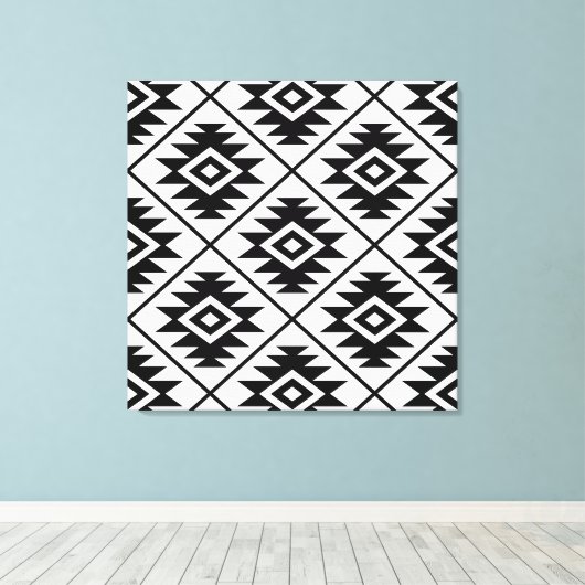 Azteekse symbool gestileerde grote ptn zwart op wi canvas afdruk (Insitu (Houten vloer))