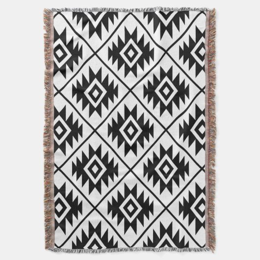 Azteekse symbool gestileerde grote ptn zwart op wi deken (Voorkant Verticaal)