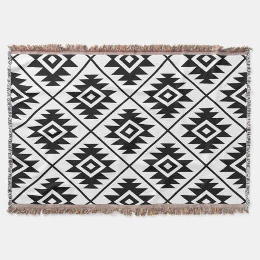 Azteekse symbool gestileerde grote ptn zwart op wi deken (Voorkant)