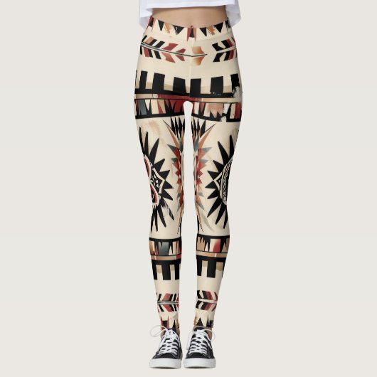 Azteekse tribal geometrisch patroon leggings (Voorkant)