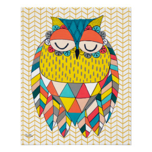 Azteekse Uil Stamvogel Patronen Krachtige Illustra Perfect Poster