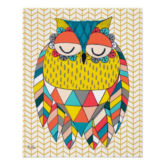 Azteekse Uil Stamvogel Patroon Stout Illustratie Perfect Poster (Voorkant)