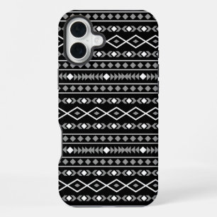Azteekse vormen patroon grijs wit zwart iPhone 16 plus hoesje