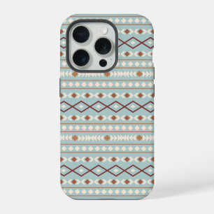 Azteekse vormen patroon roest crème teal-blauw iPhone 15 pro case