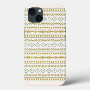 Azteekse vormen patroon turquoise goud crème iPhone 13 hoesje