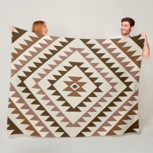 Azteken diamant motief ontwerp bruin+crème fleece deken