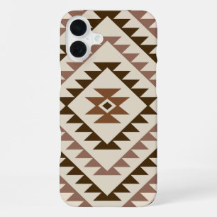 Azteken diamant motief ontwerp bruin+crème iPhone 16 plus hoesje