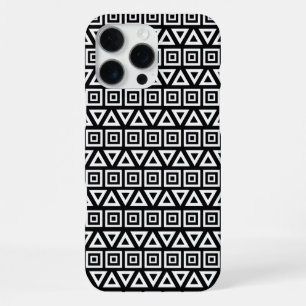 Azteken Driehoeken+Vierkanten Patroon Wit op Zwart iPhone 16 Pro Max Hoesje