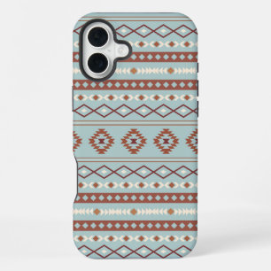 Azteken gemengd motiefpatroon roest crème blauw iPhone 16 plus hoesje