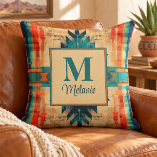Azteken Grunge Patroon Aangepaste Naam en Monogram Kussen