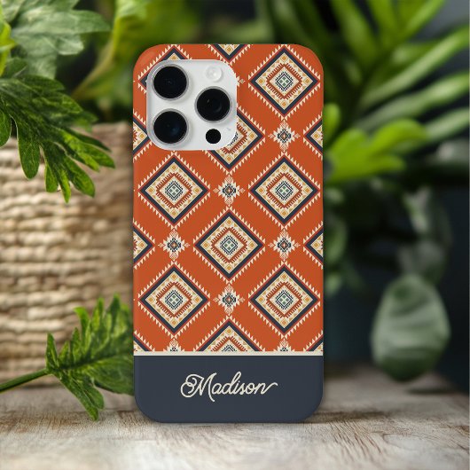 Azteken Stam Patroon Roest Blauw Gepersonaliseerde Case-Mate iPhone Case