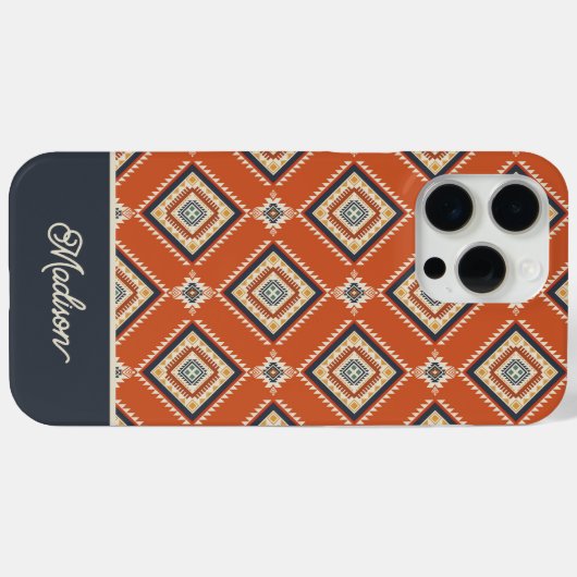 Azteken Stam Patroon Roest Blauw Gepersonaliseerde Case-Mate iPhone Case (Achterkant (horizontaal))