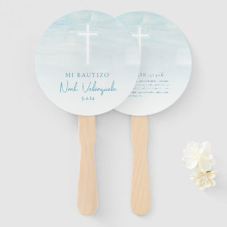 Azul Bautizo Recuerdo Abanico de Mano Hand Fans Handwaaier