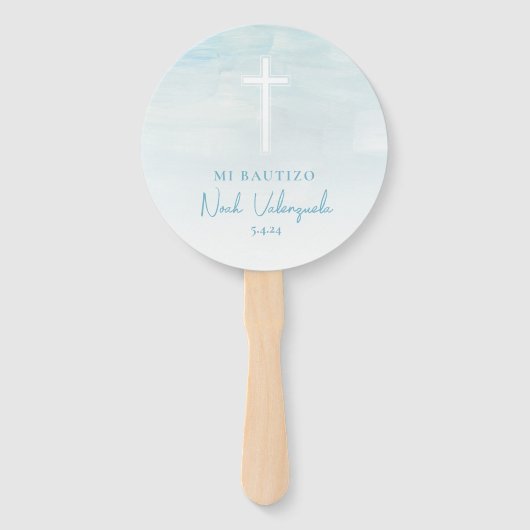 Azul Bautizo Recuerdo Abanico de Mano Hand Fans Handwaaier (Voorkant)