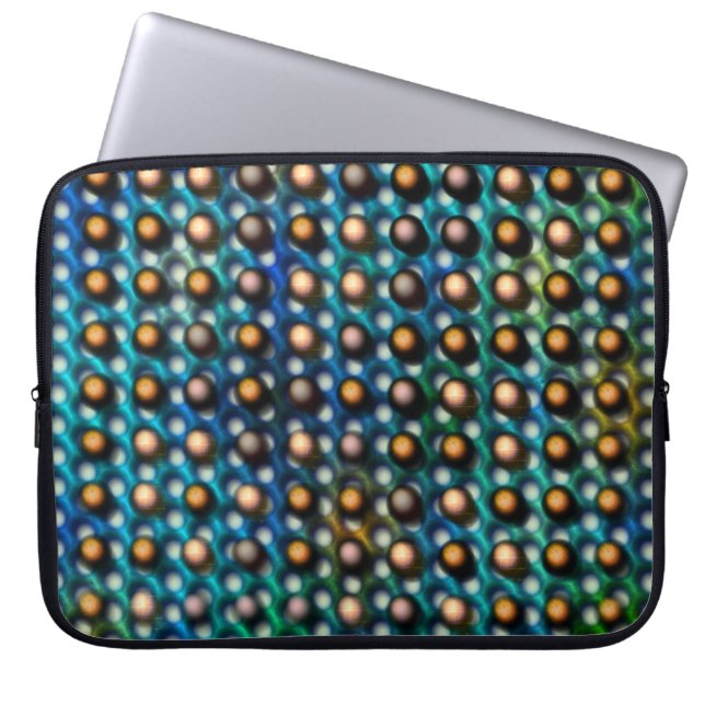 azul esverdeada com esferas marrom e furos redondo laptop sleeve (Voorkant)