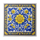 Azul Flor Dourada — Bloem Azulejo Tegeltje (Voorkant)