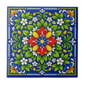 Azul Flor Grande— Mediterraanse Azulejo Tegeltje (Voorkant)
